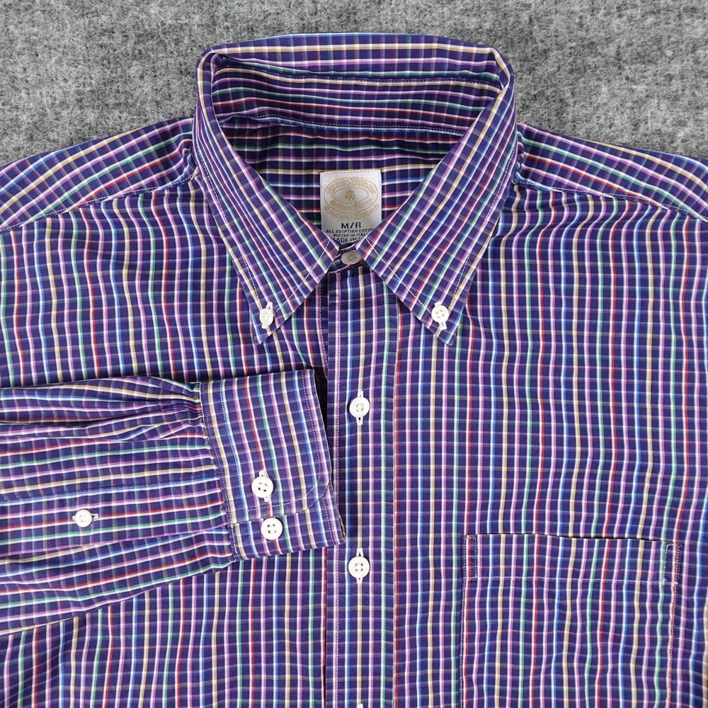 Brooks Brothers Shirt Mens Medium Multicolor Plaid Button Down Egypt Cotton USA‎